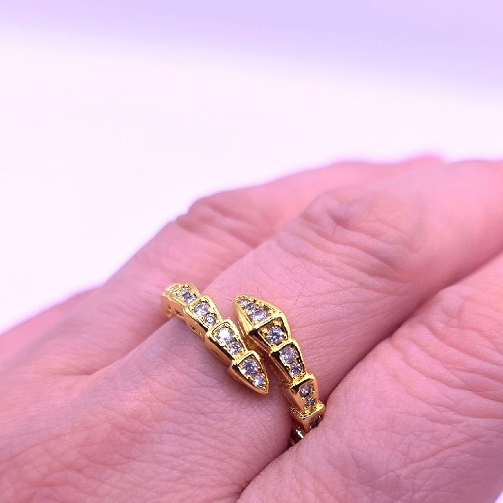 Elegant Goldtone and Crystal Serpent Eternity Style Ring